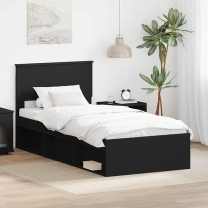 Struttura del letto con testiera Nero 90 x 190 cm Pino massello | homemem39