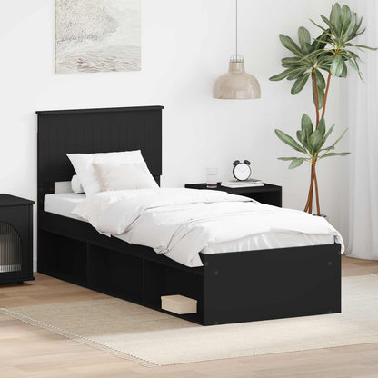 Struttura del letto con testiera Nero 75 x 190 cm Pino massello