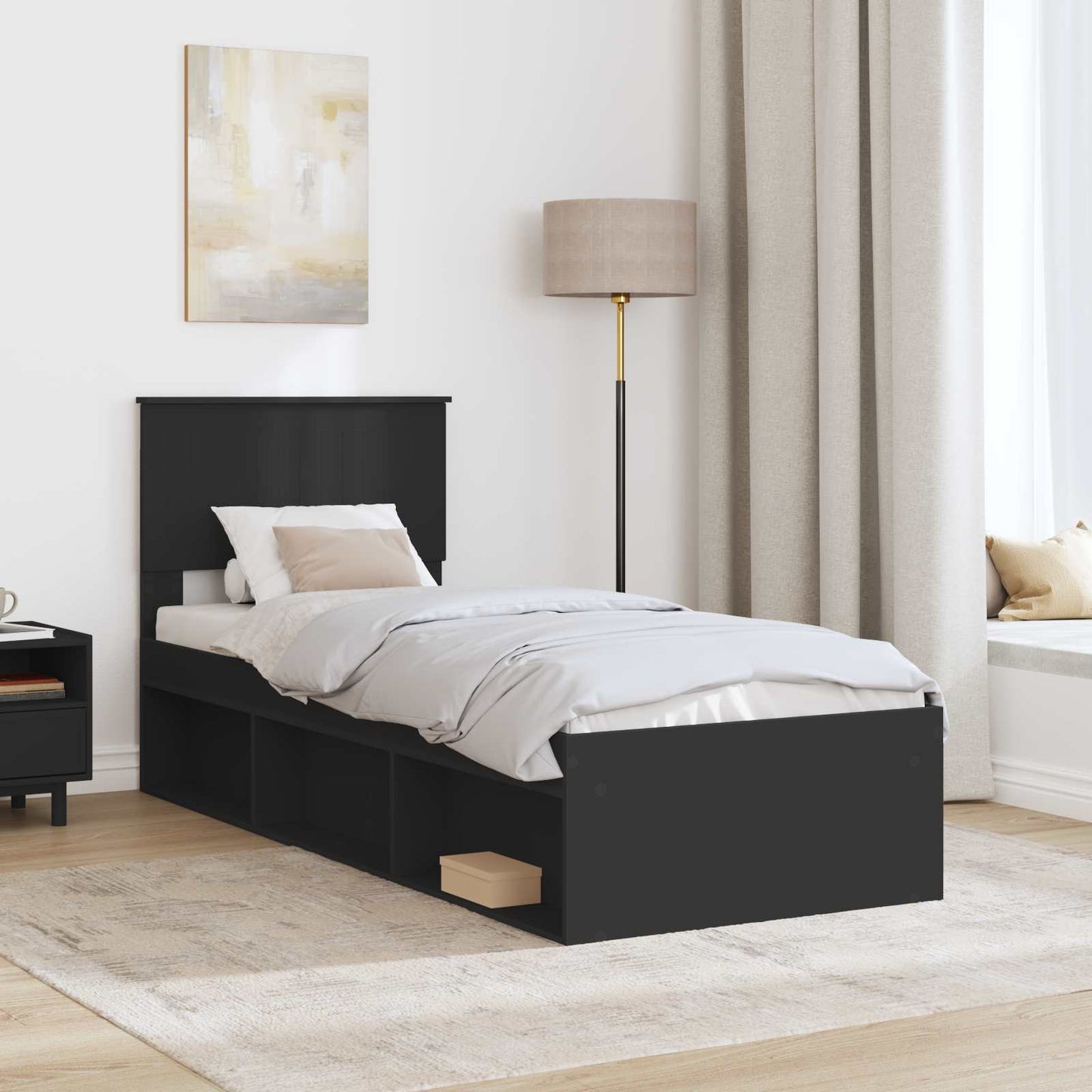 Struttura del letto con testiera Nero 75 x 190 cm Pino massello | homemem39