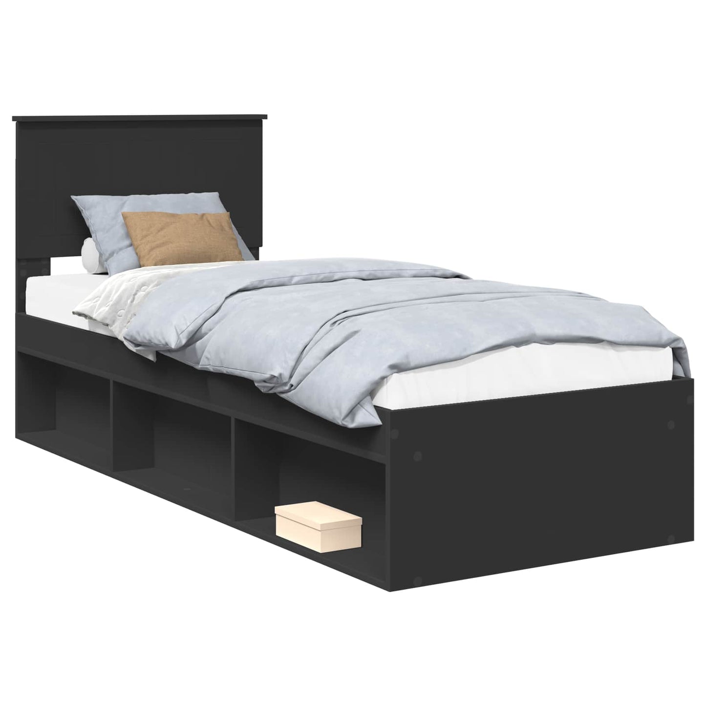 Struttura del letto con testiera Nero 75 x 190 cm Pino massello | homemem39