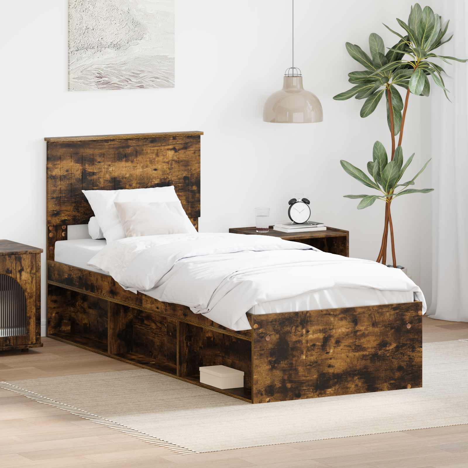 Struttura del letto Rovere fumé 75 x 190 cm Pino massello | homemem39
