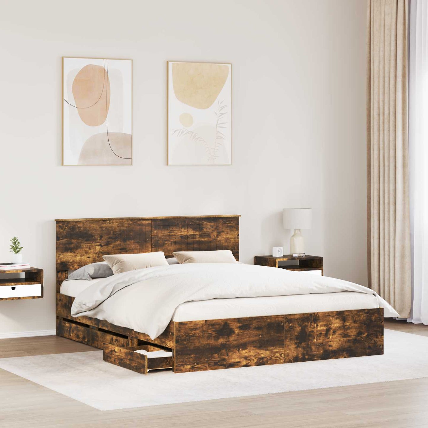 Struttura del letto con cassetto Rovere fumé 160 x 200 cm