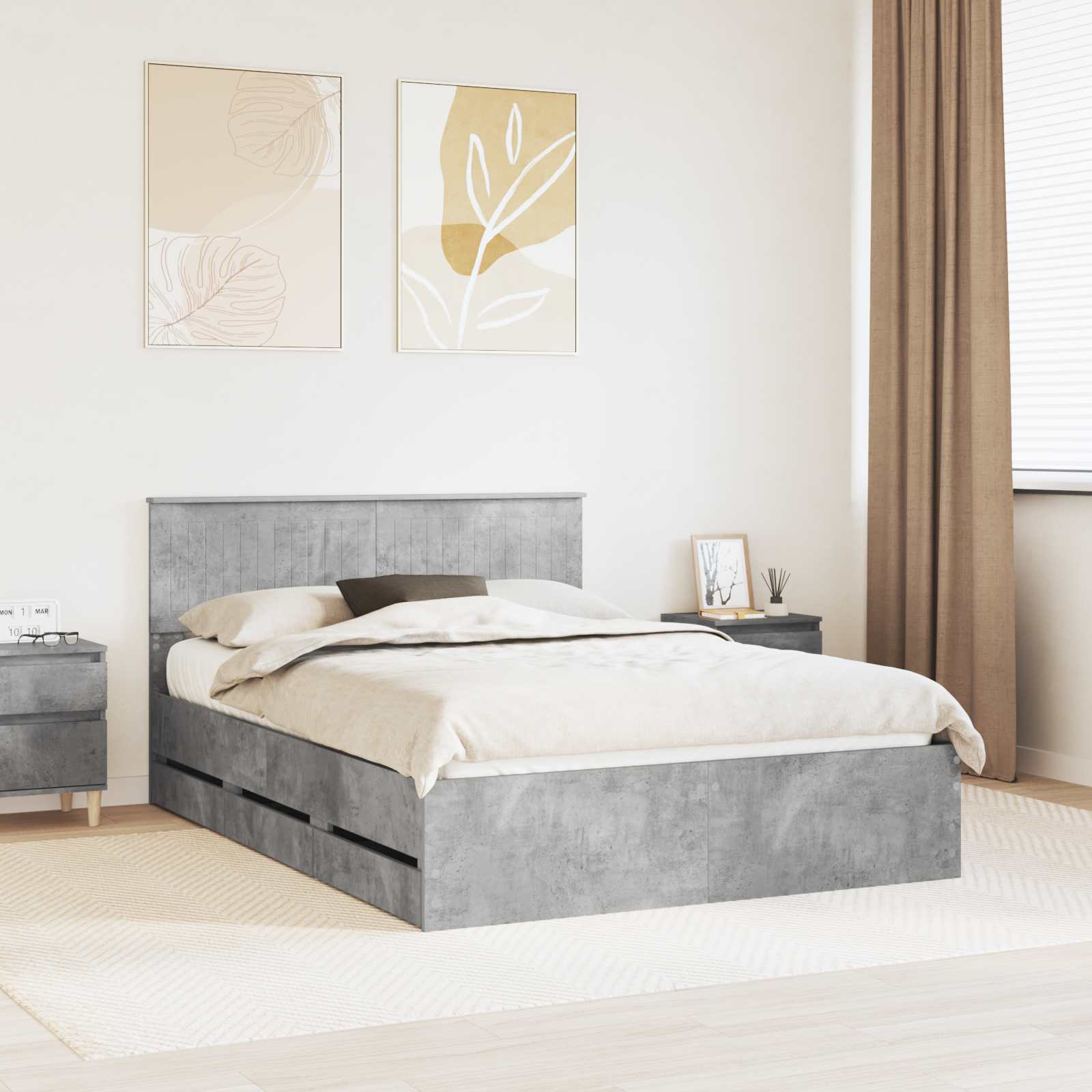 Struttura del letto con cassetto Grigio cemento 135 x 190 cm | homemem39