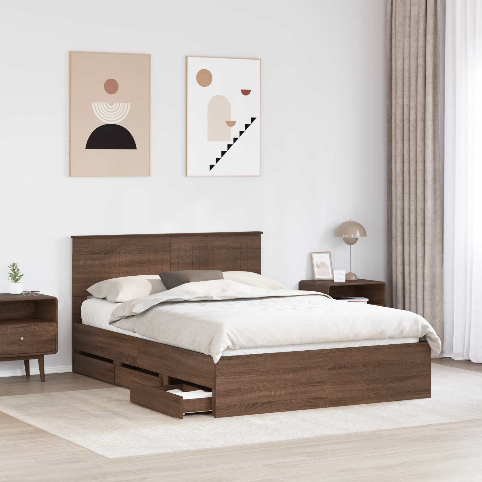 Struttura del letto con cassetto Rovere Marrone 135 x 190 cm | homemem39