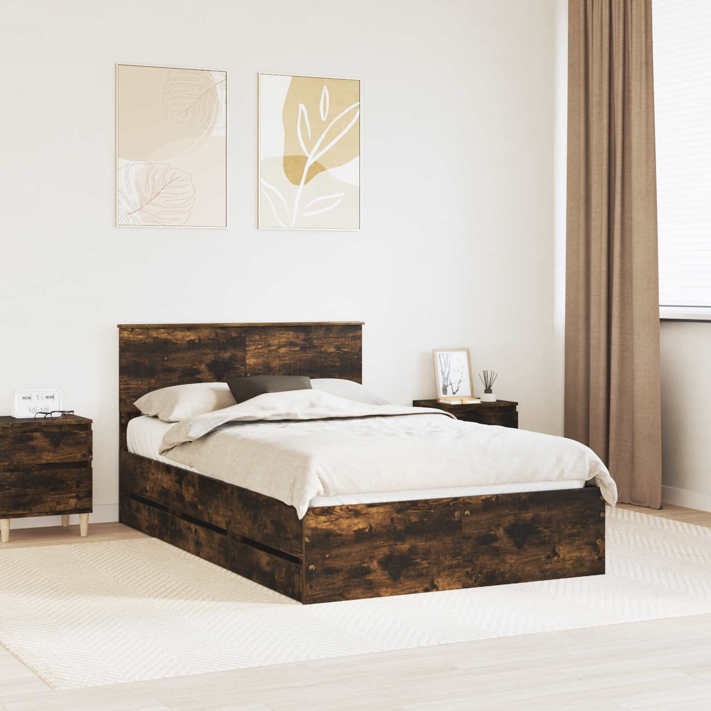 Struttura del letto con cassetto Rovere fumé 120 x 190 cm