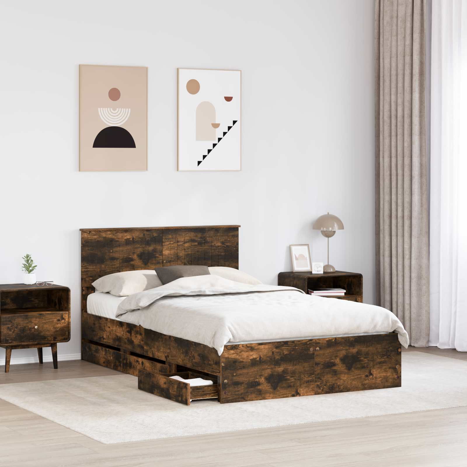 Struttura del letto con cassetto Rovere fumé 120 x 190 cm | homemem39