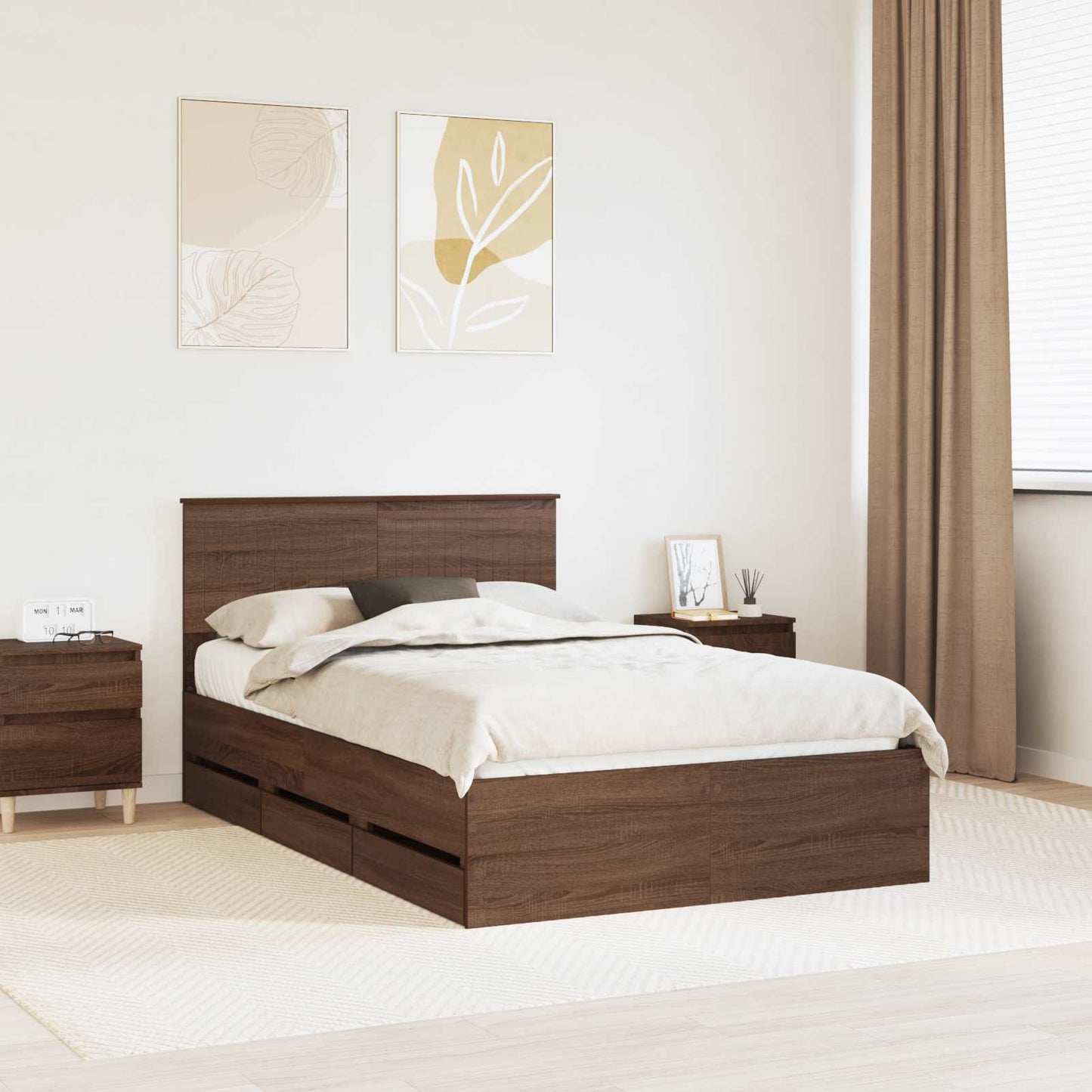 Struttura del letto con cassetto Rovere Marrone 120 x 190 cm | homemem39