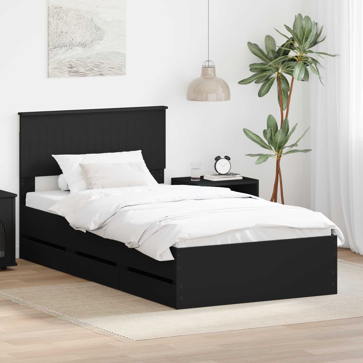 Struttura del letto Nero 100 x 200 cm Legno Ingegnerizzato | homemem39
