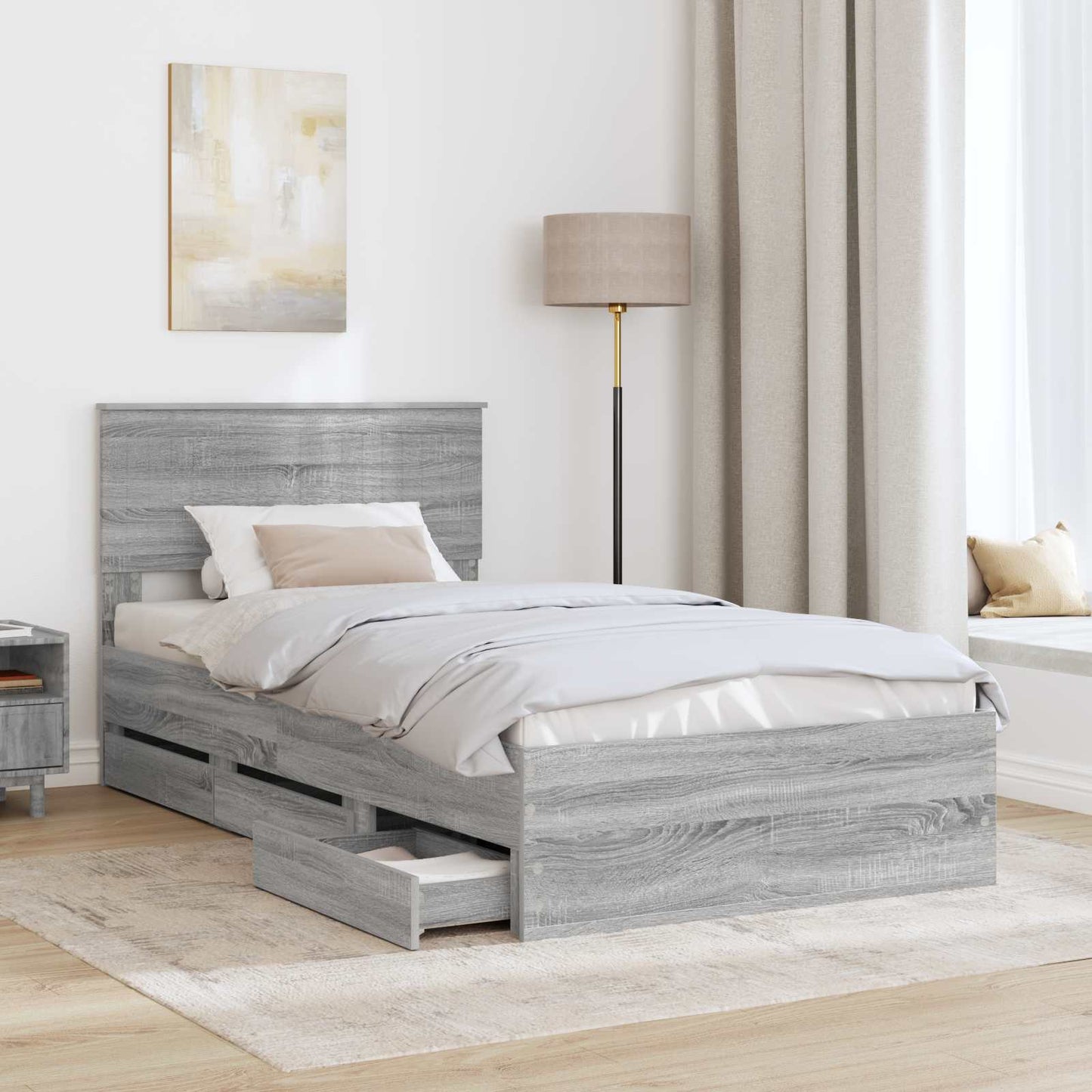 Struttura del letto con cassetto Grigio Sonoma 100 x 200 cm | homemem39