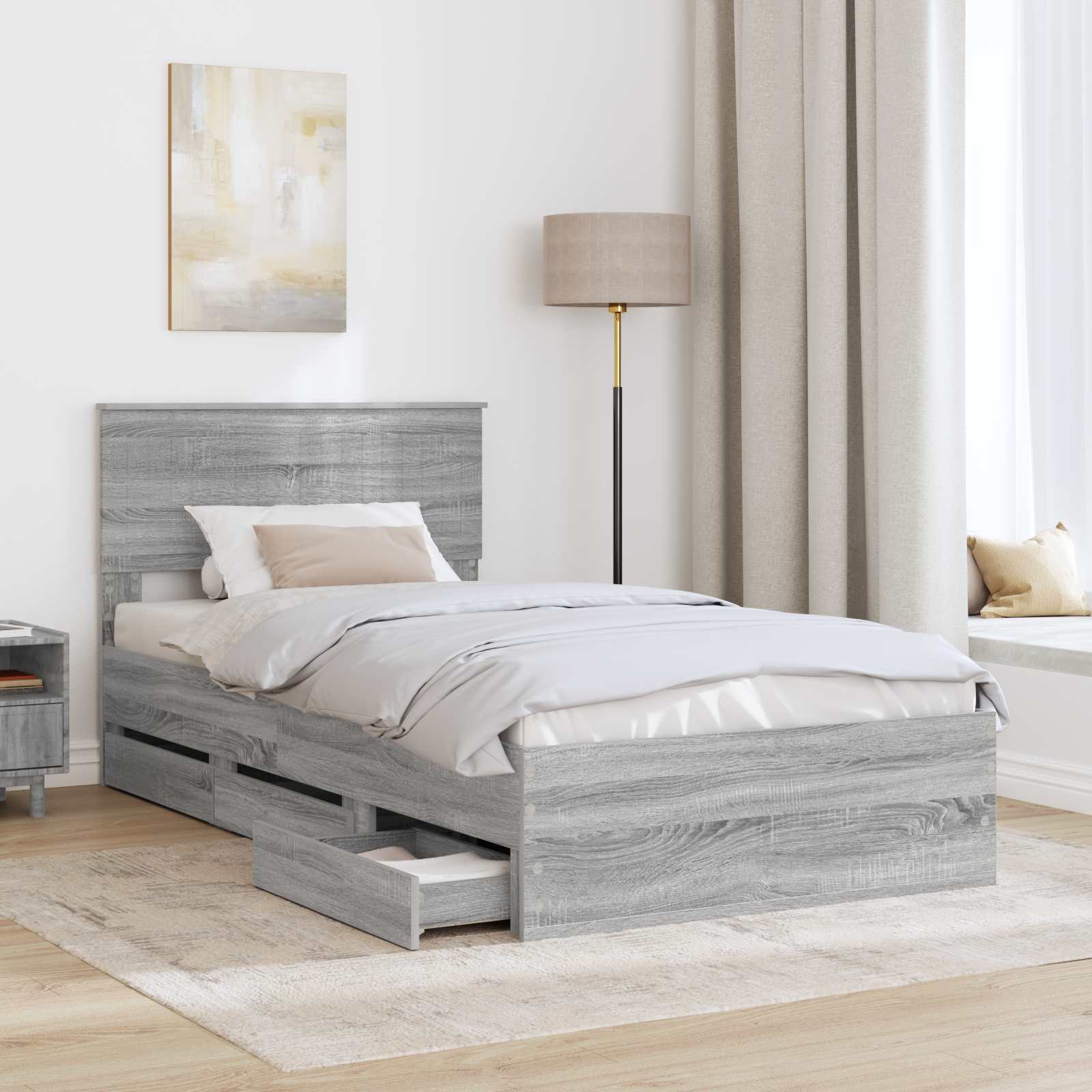 Struttura del letto con cassetto Grigio Sonoma 100 x 200 cm | homemem39