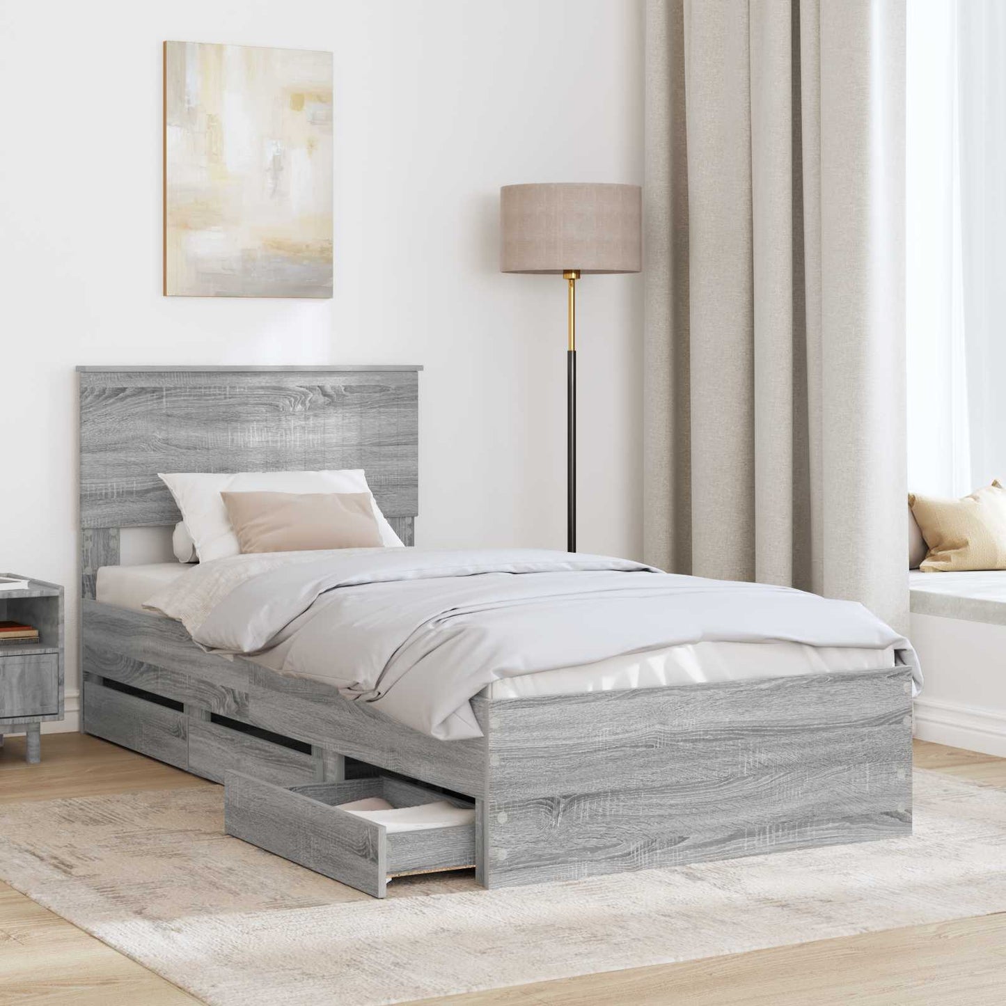 Struttura del letto con cassetto Grigio Sonoma 90 x 190 cm