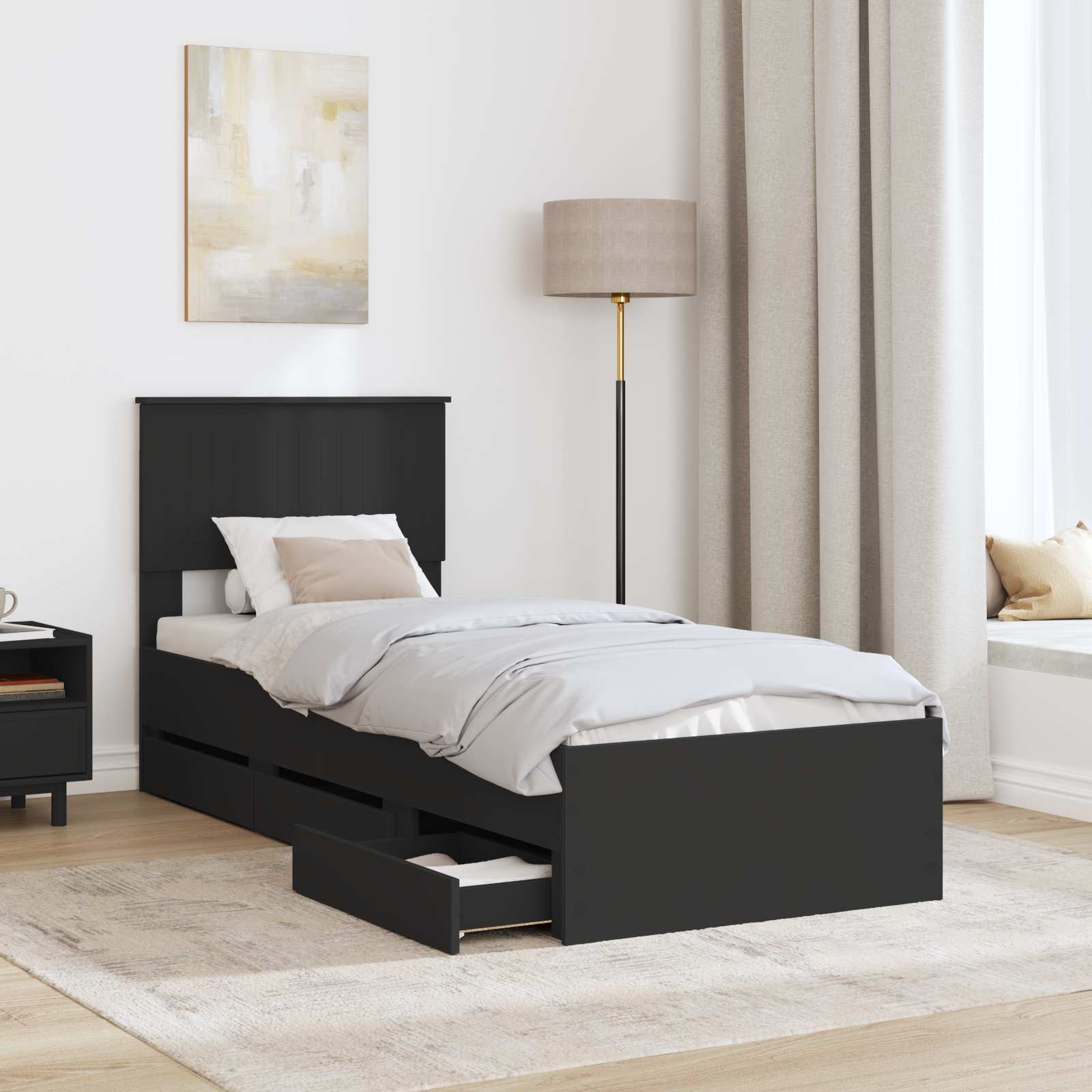 Struttura del letto Nero 75 x 190 cm Legno Ingegnerizzato | homemem39