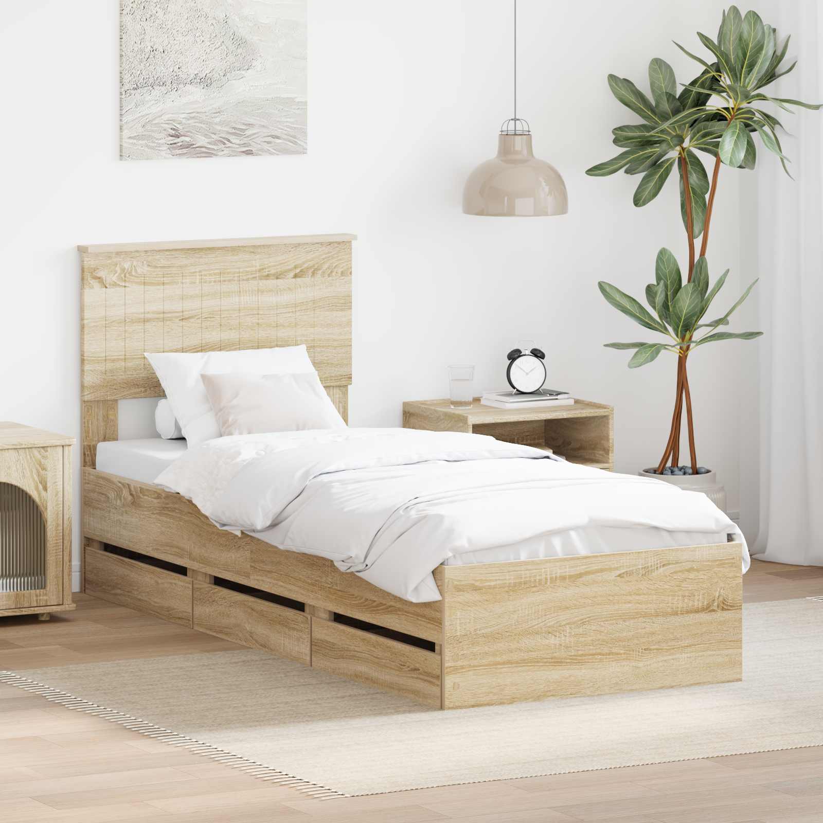 Struttura del letto con cassetto Rovere Sonoma 75 x 190 cm | homemem39