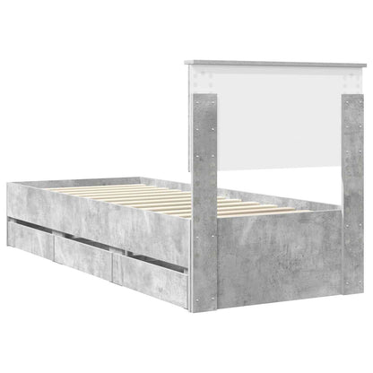 Struttura del letto con cassetto Grigio cemento 75 x 190 cm