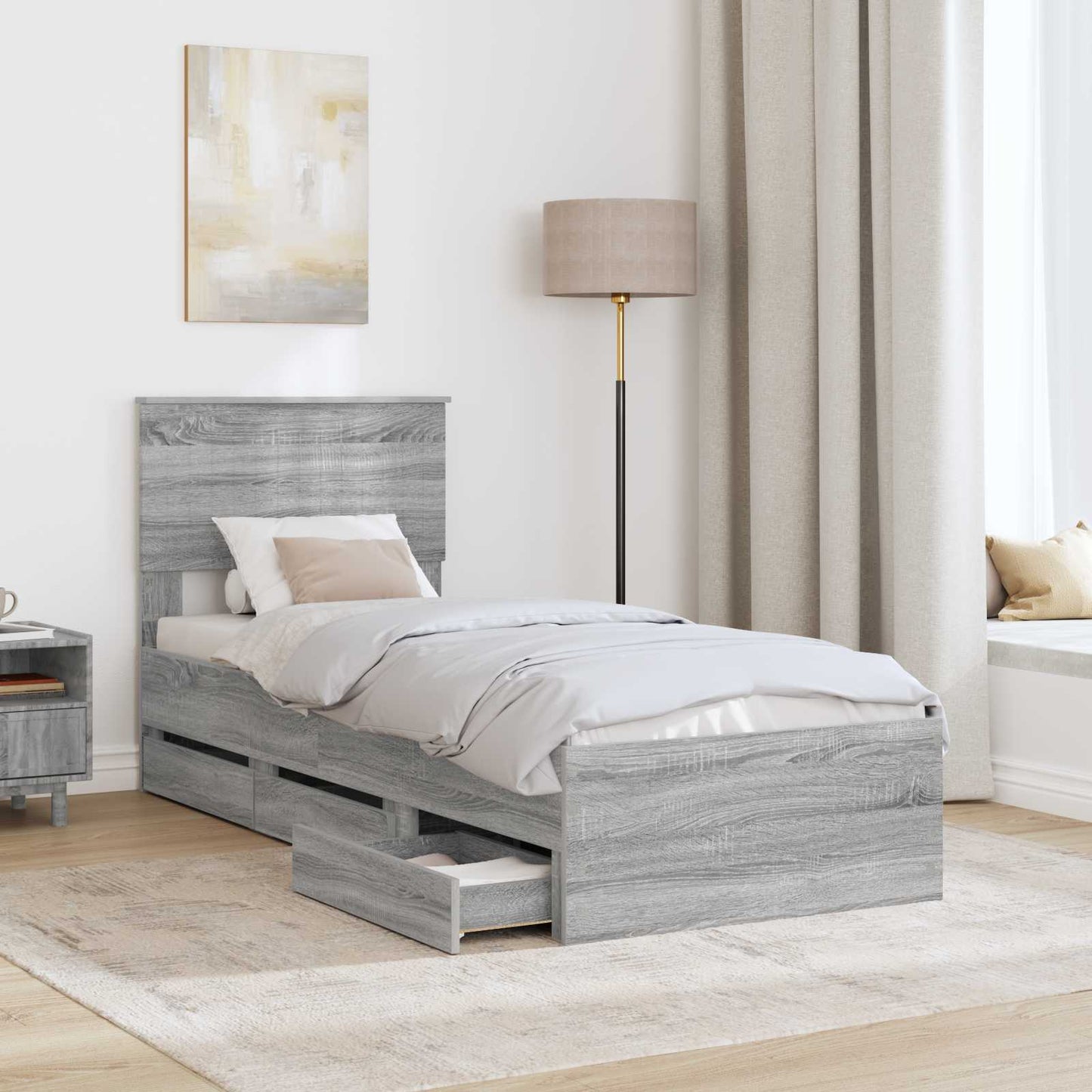 Struttura del letto con cassetto Grigio Sonoma 75 x 190 cm