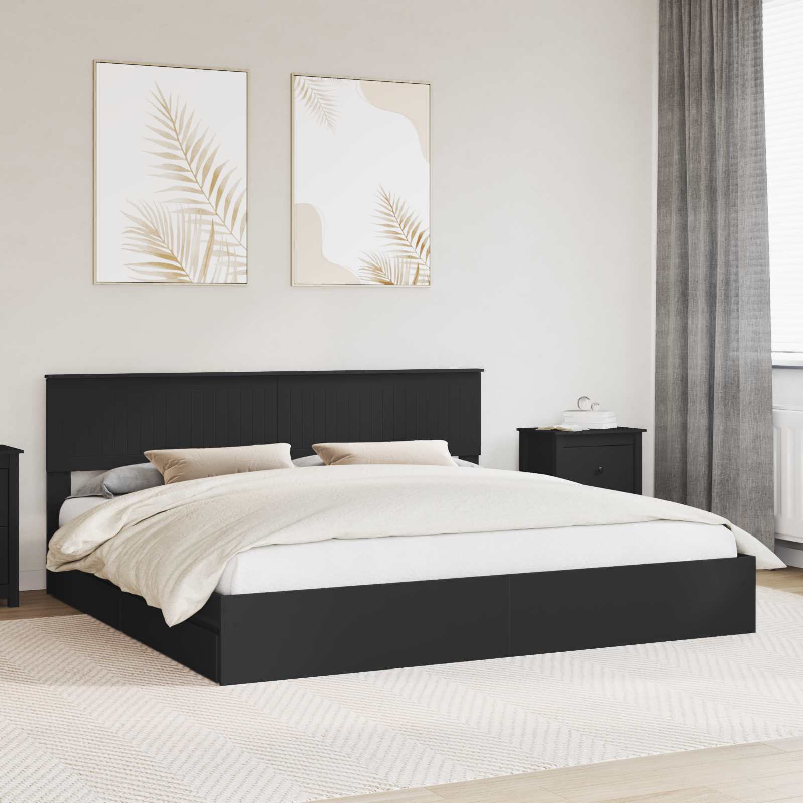 Letto con Contenitore Nero 200 x 200 cm Legno multistrato | homemem39