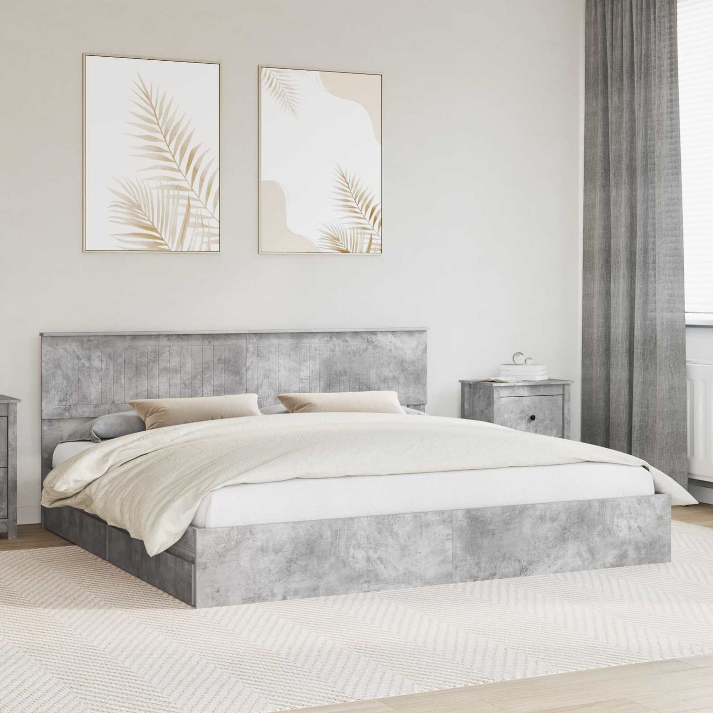 Letto con Contenitore con testiera Grigio cemento 200 x 200 cm | homemem39