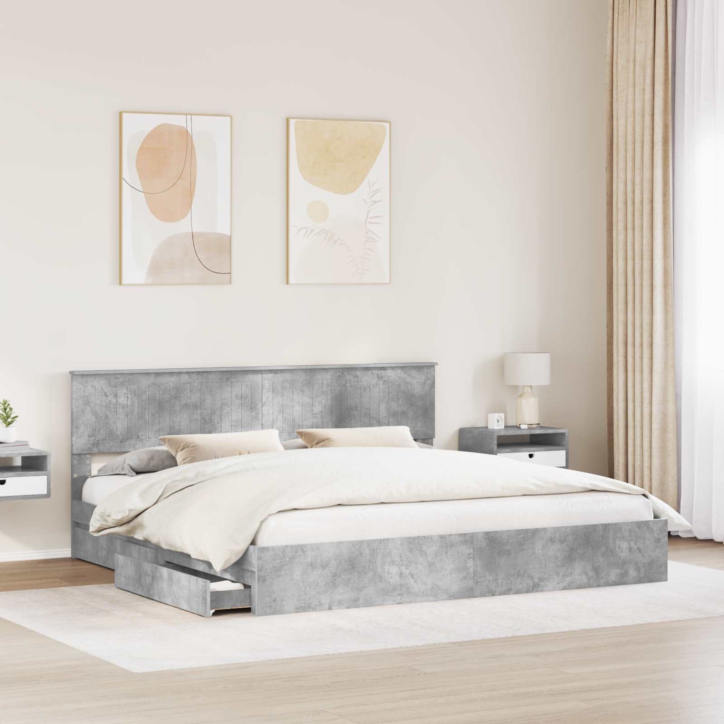 Letto con Contenitore con testiera Grigio cemento 200 x 200 cm | homemem39