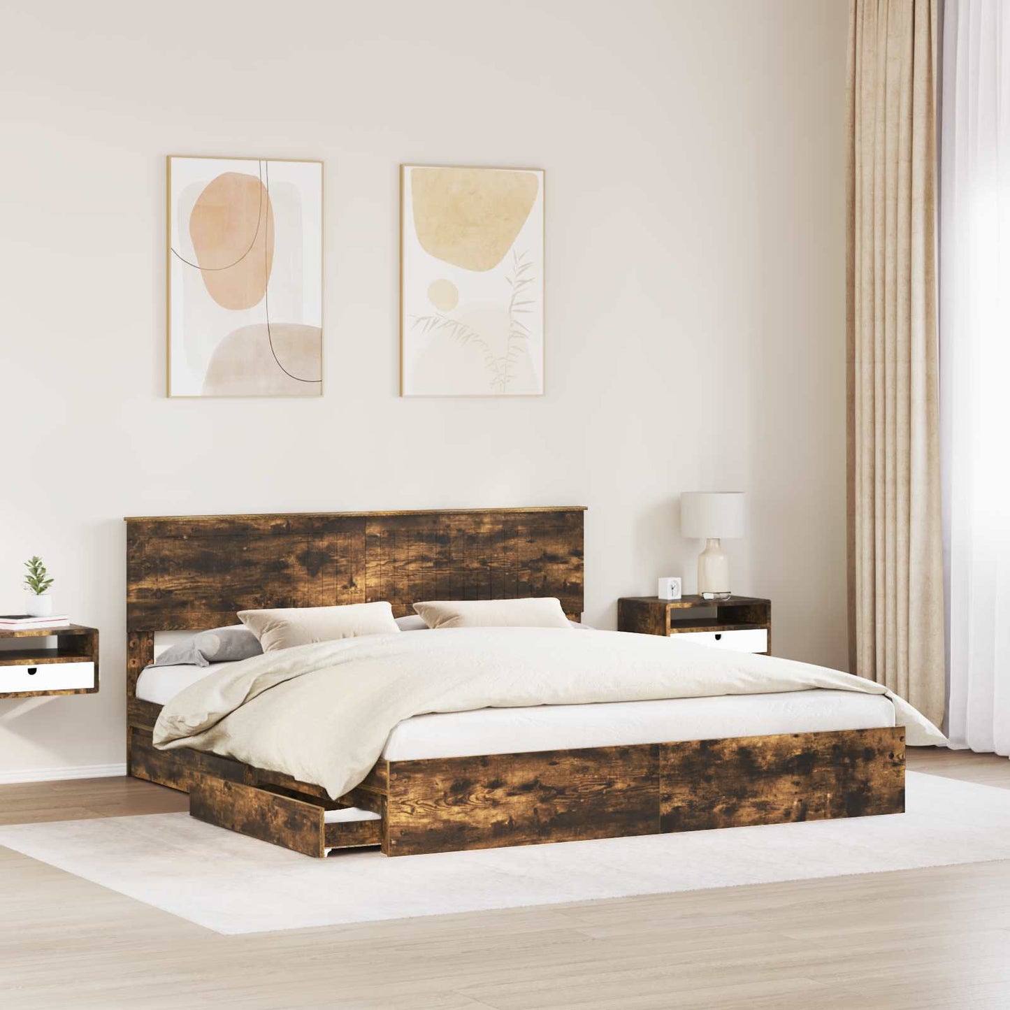 Letto con Contenitore con testiera Rovere fumé 180 x 200 cm | homemem39