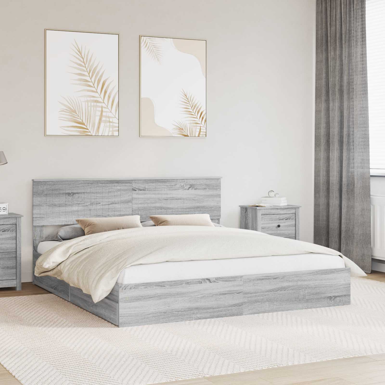 Letto con Contenitore con testiera Grigio Sonoma 180 x 200 cm | homemem39