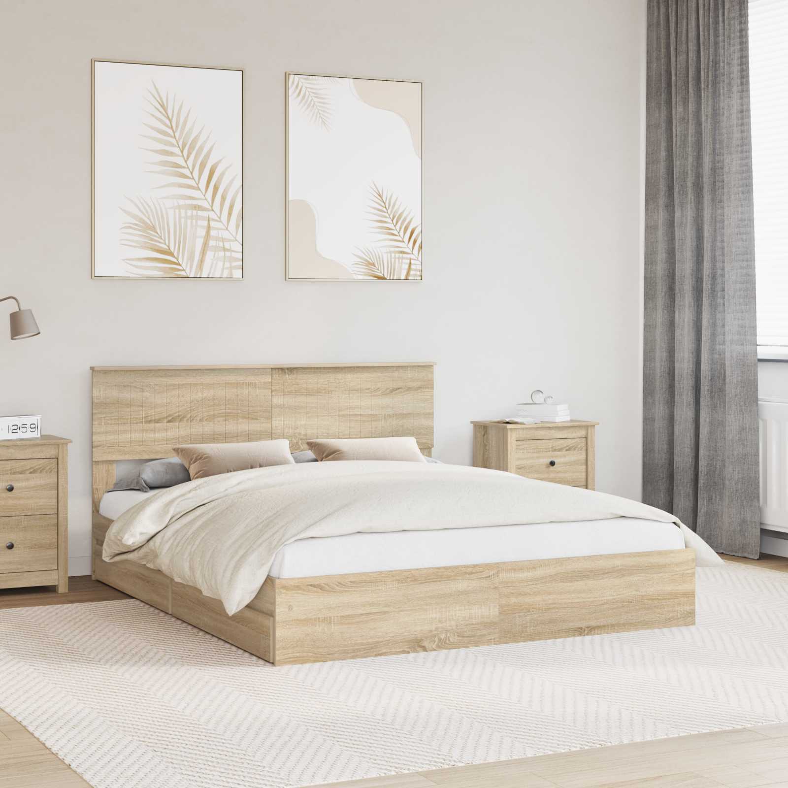 Letto con Contenitore con testiera Rovere Sonoma 160 x 200 cm | homemem39