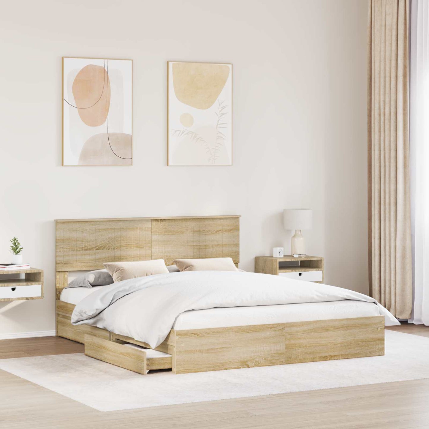 Letto con Contenitore con testiera Rovere Sonoma 160 x 200 cm | homemem39
