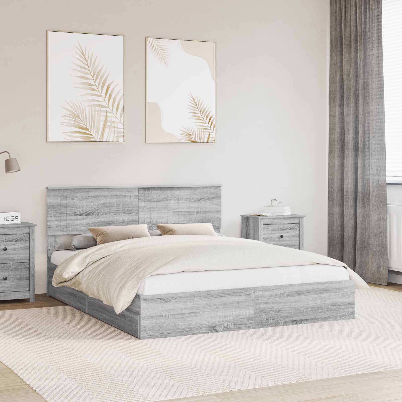 Letto con Contenitore con testiera Grigio Sonoma 160 x 200 cm | homemem39