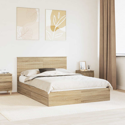 Letto con Contenitore con testiera Rovere Sonoma 140 x 200 cm | homemem39