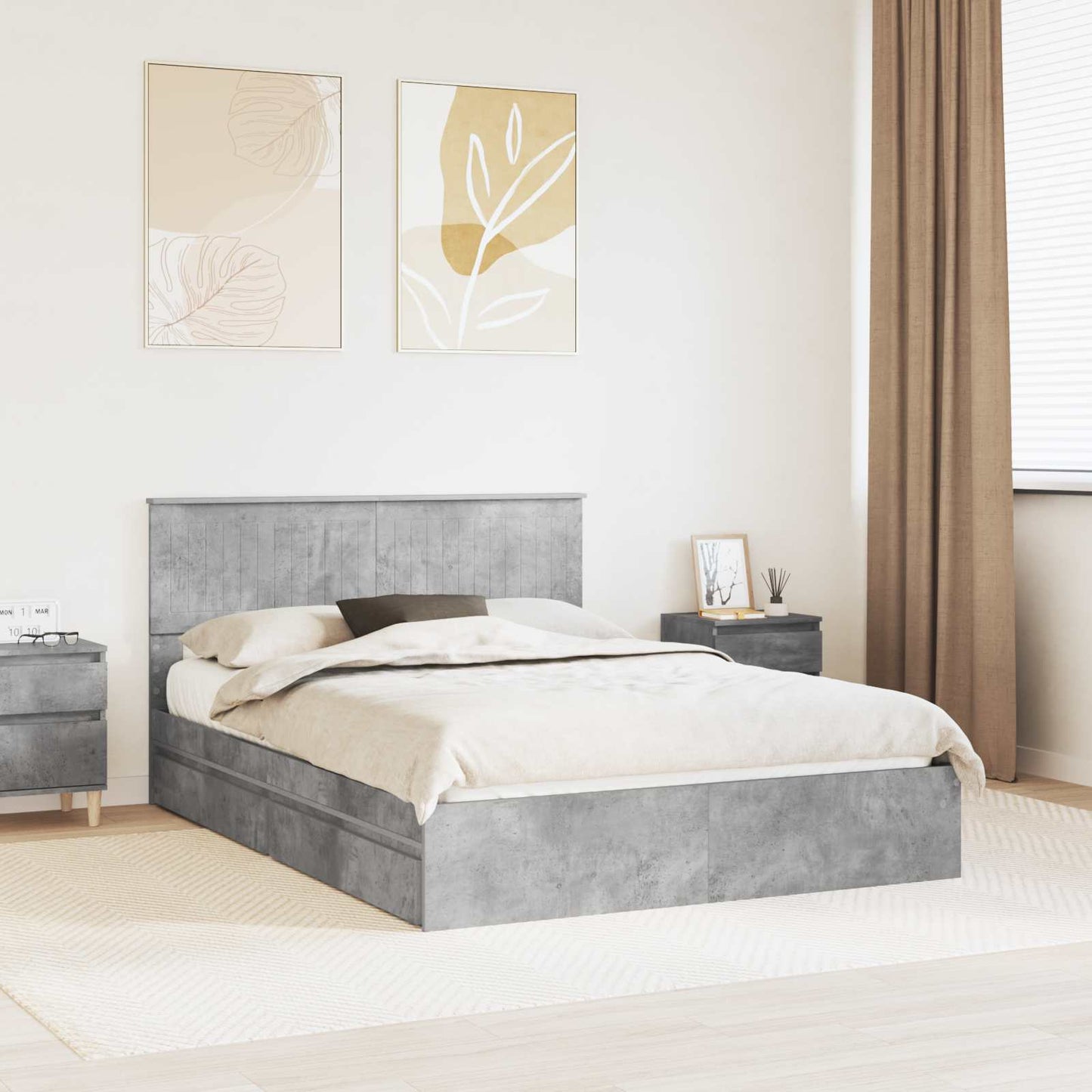 Letto con Contenitore con testiera Grigio cemento 135 x 190 cm | homemem39