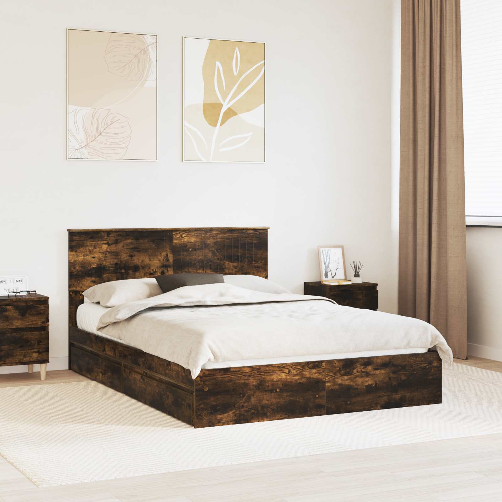 Letto con Contenitore con testiera Rovere fumé 135 x 190 cm | homemem39