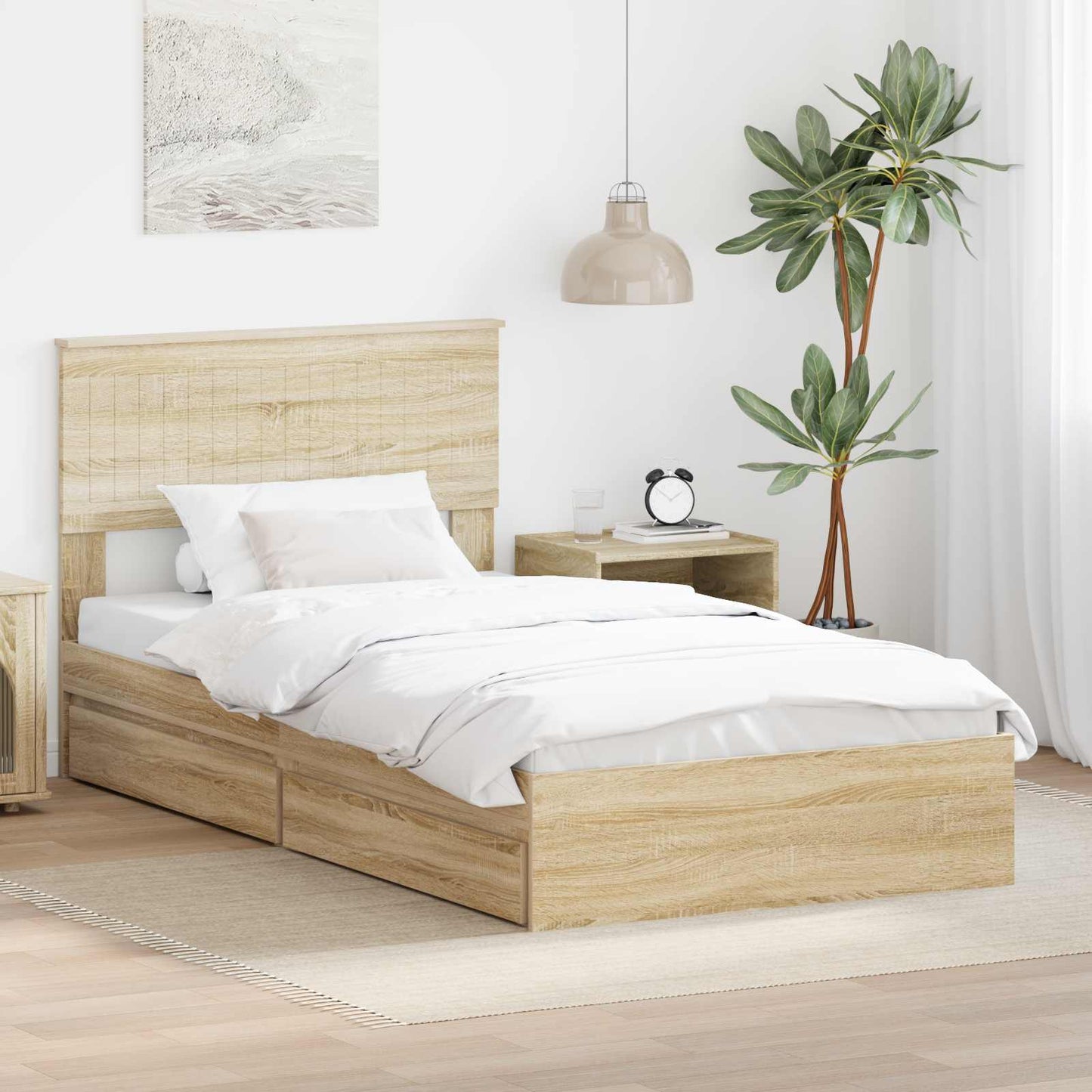 Letto con Contenitore con testiera Rovere Sonoma 100 x 200 cm | homemem39