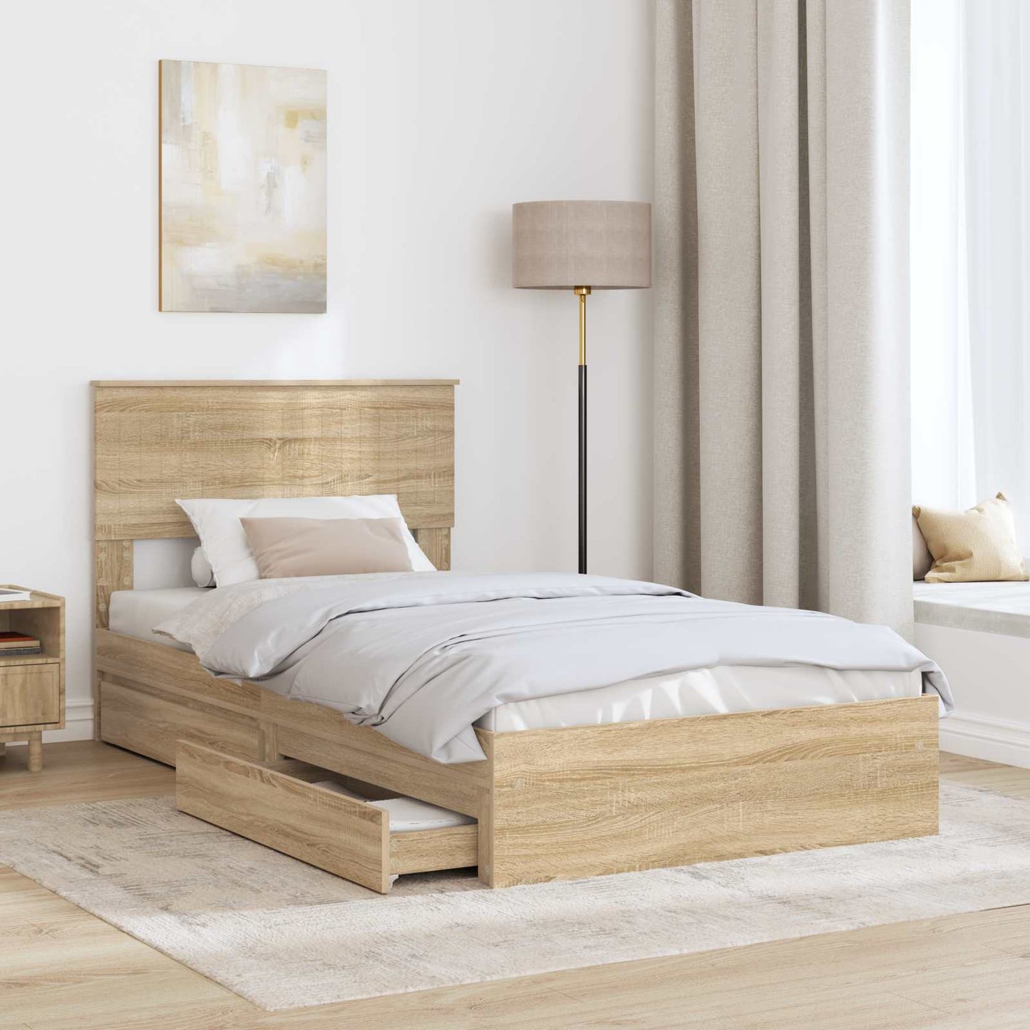 Letto con Contenitore con testiera Rovere Sonoma 100 x 200 cm | homemem39