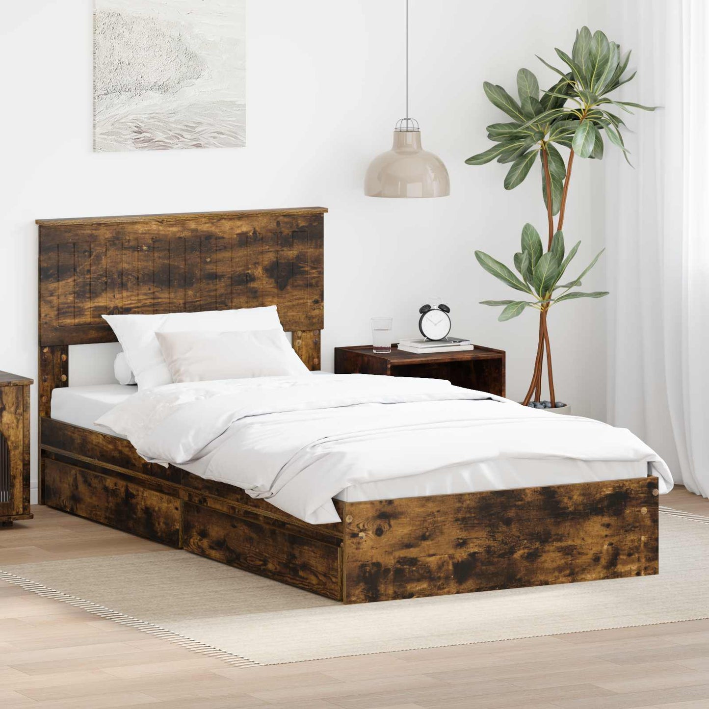 Letto con Contenitore con testiera Rovere fumé 100 x 200 cm | homemem39