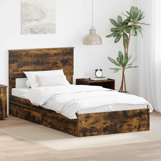 Letto con Contenitore con testiera Rovere fumé 100 x 200 cm | homemem39