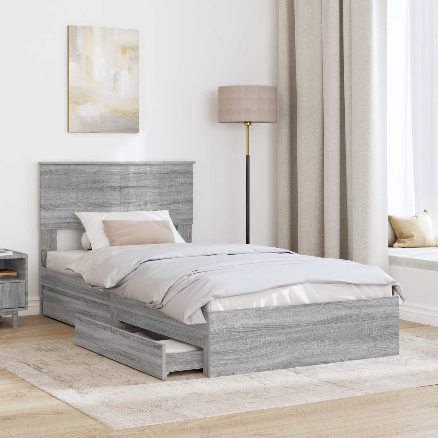 Letto con Contenitore con testiera Grigio Sonoma 100 x 200 cm | homemem39