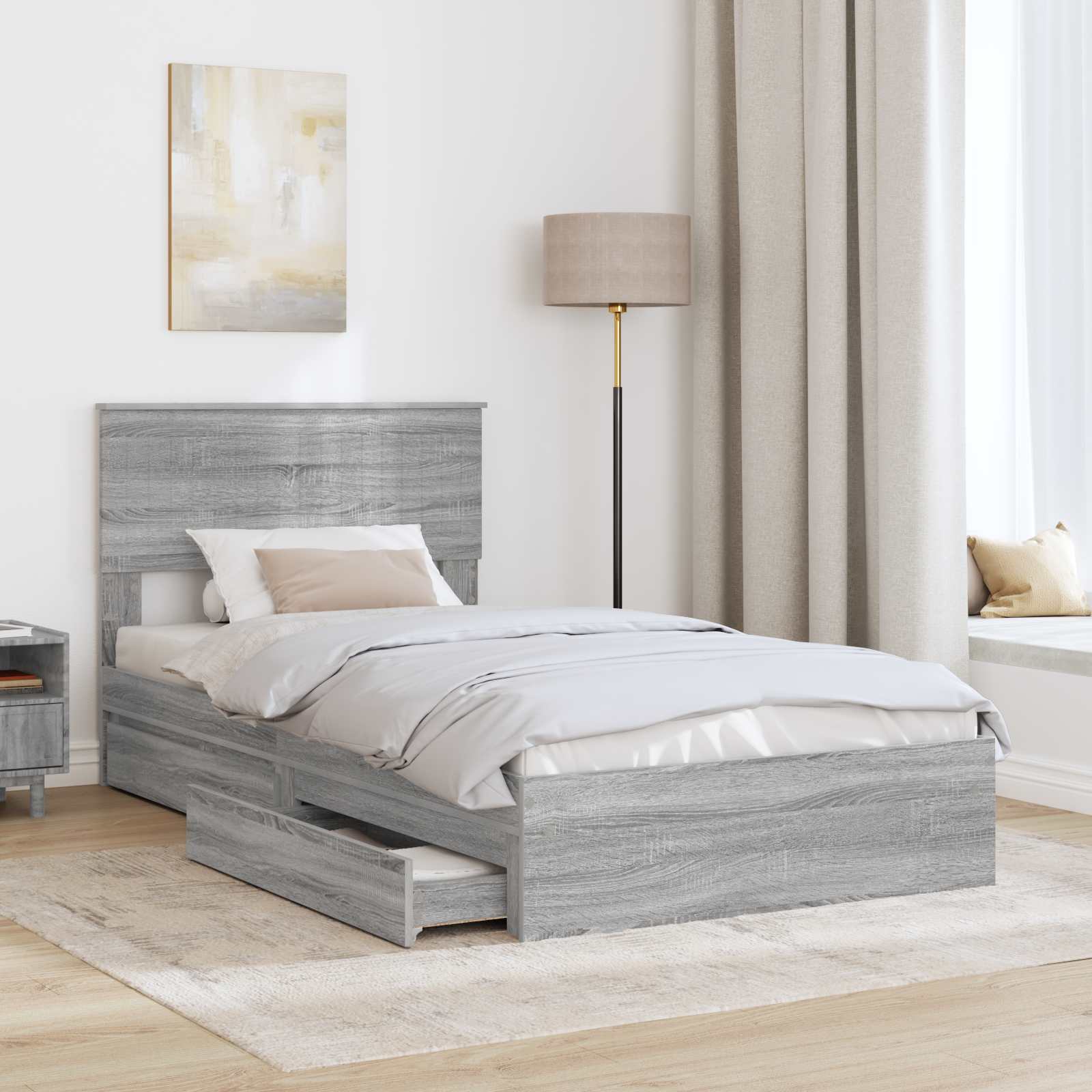 Letto con Contenitore con testiera Grigio Sonoma 100 x 200 cm | homemem39