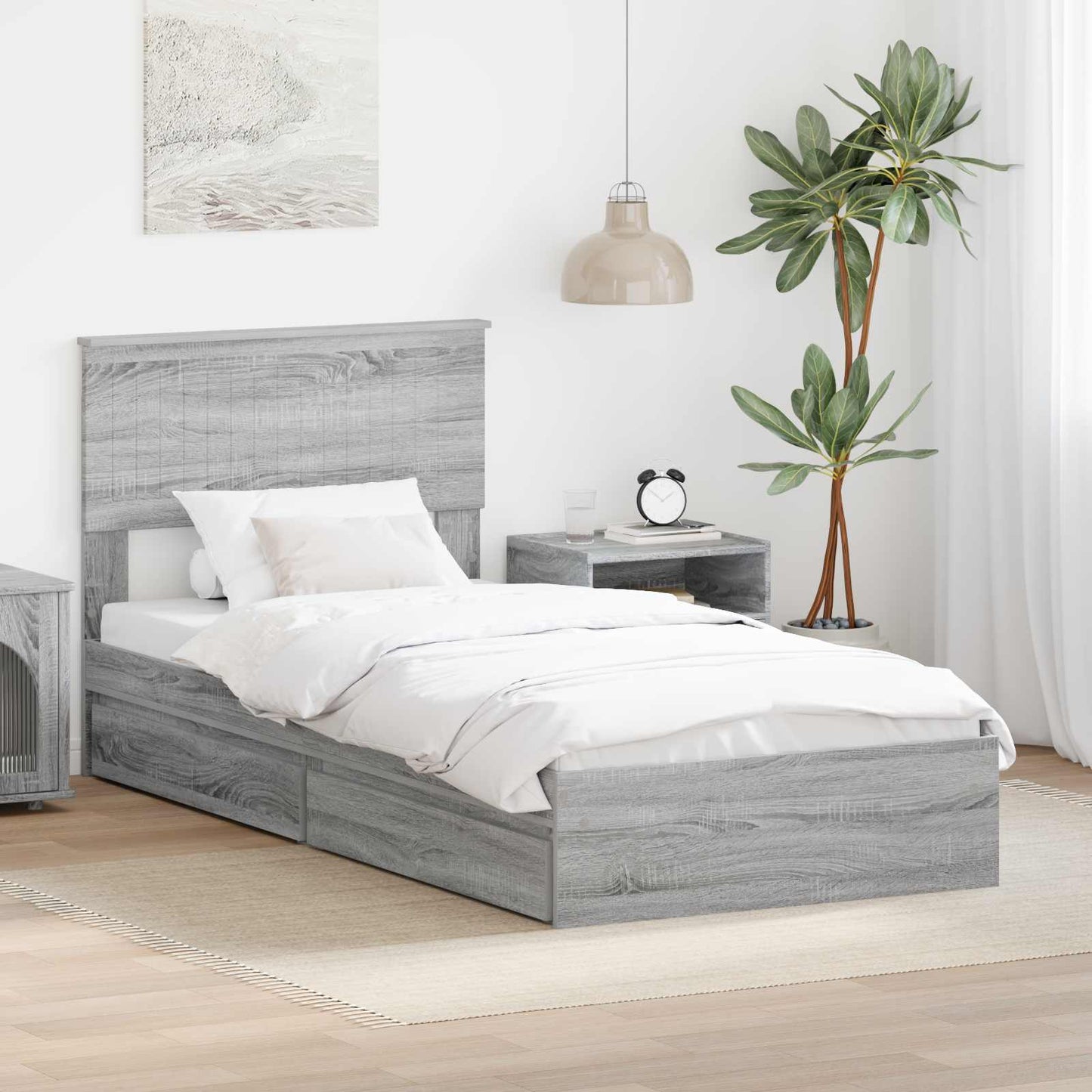 Letto con Contenitore con testiera Grigio Sonoma 90 x 200 cm | homemem39