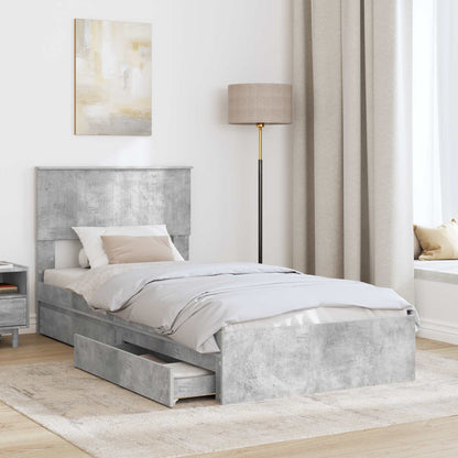 Letto con Contenitore con testiera Grigio cemento 90 x 190 cm | homemem39
