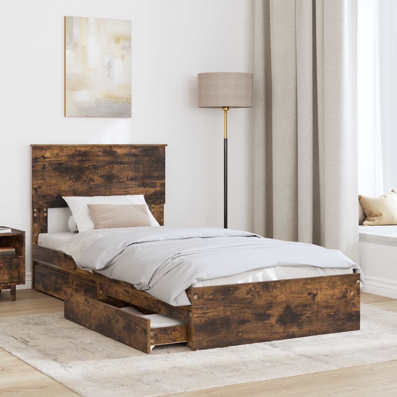 Letto con Contenitore Rovere fumé 90 x 190 cm Legno multistrato | homemem39