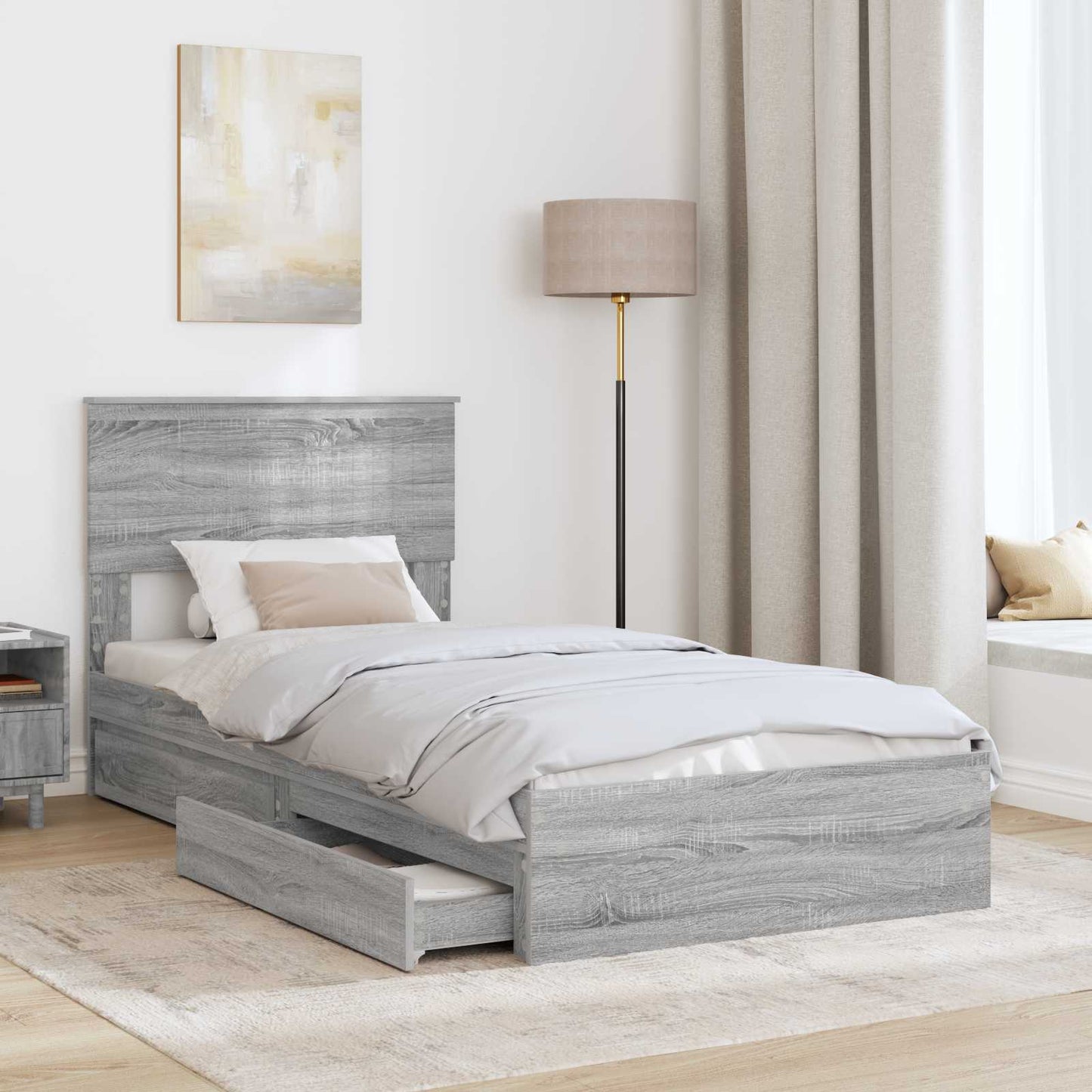 Letto con Contenitore con testiera Grigio Sonoma 90 x 190 cm | homemem39