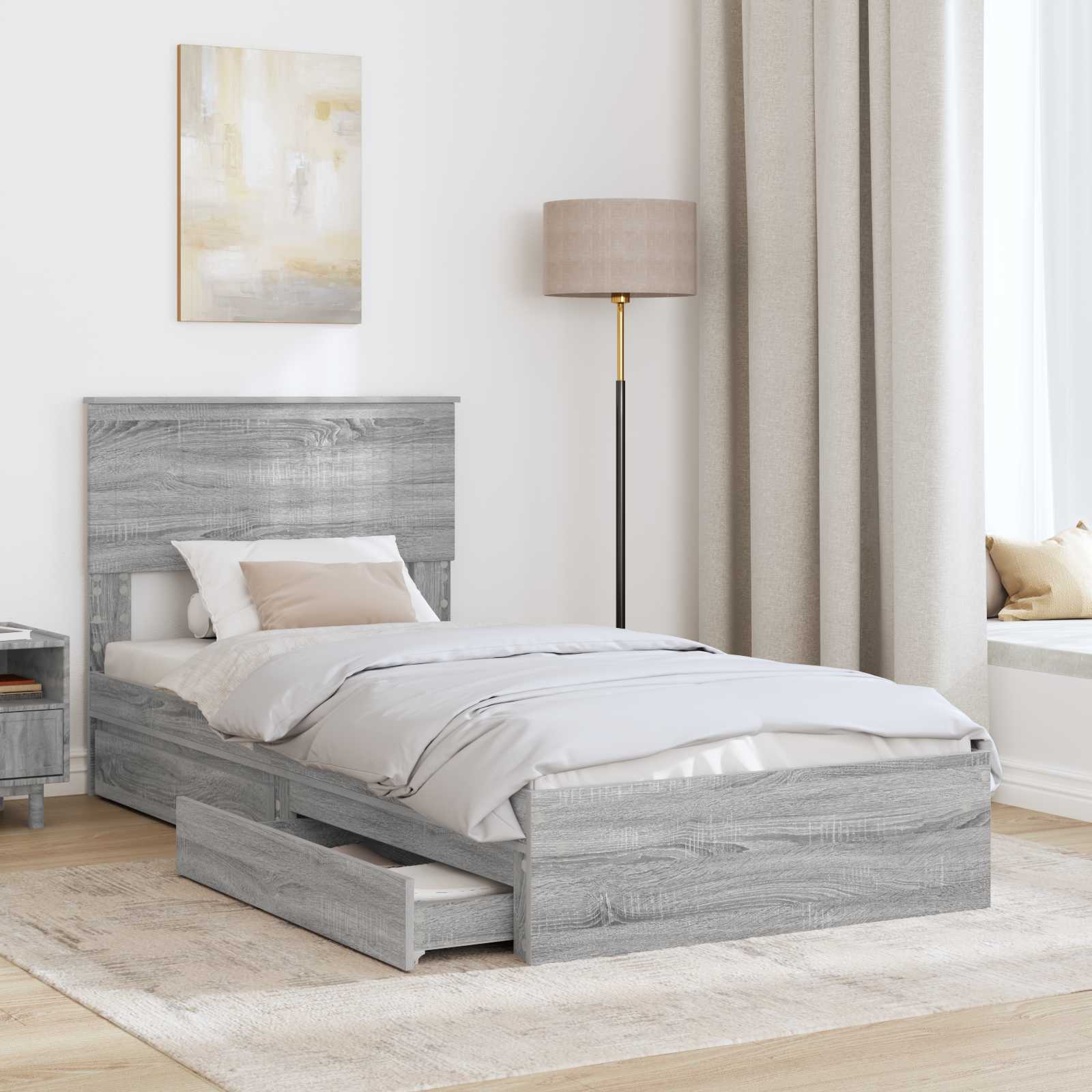 Letto con Contenitore con testiera Grigio Sonoma 90 x 190 cm | homemem39