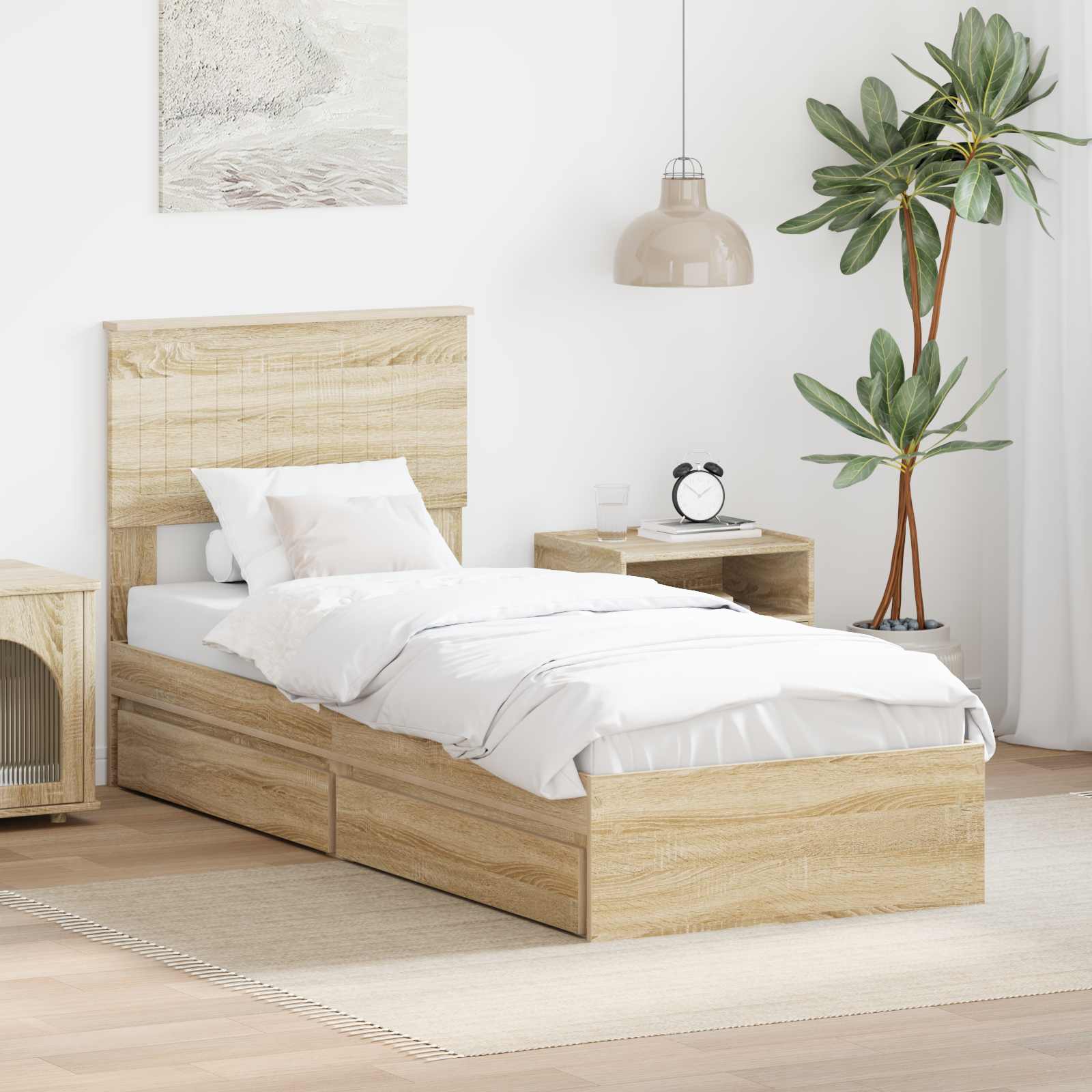 Letto con Contenitore con testiera Rovere Sonoma 75 x 190 cm | homemem39