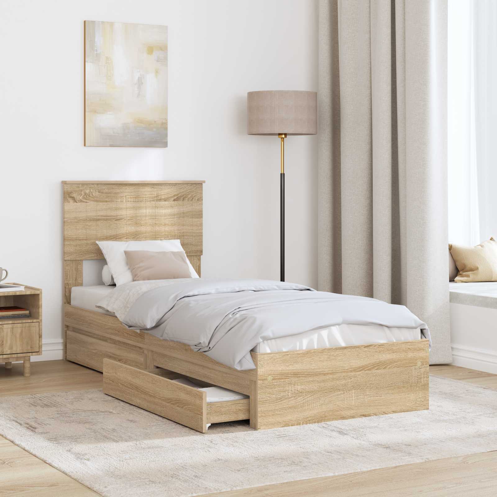Letto con Contenitore con testiera Rovere Sonoma 75 x 190 cm | homemem39