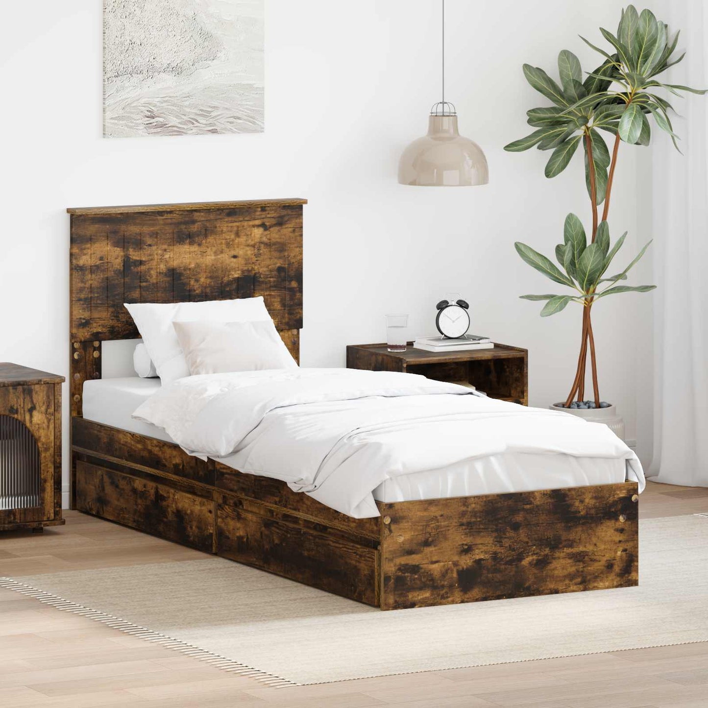 Letto con Contenitore Rovere fumé 75 x 190 cm Legno multistrato | homemem39