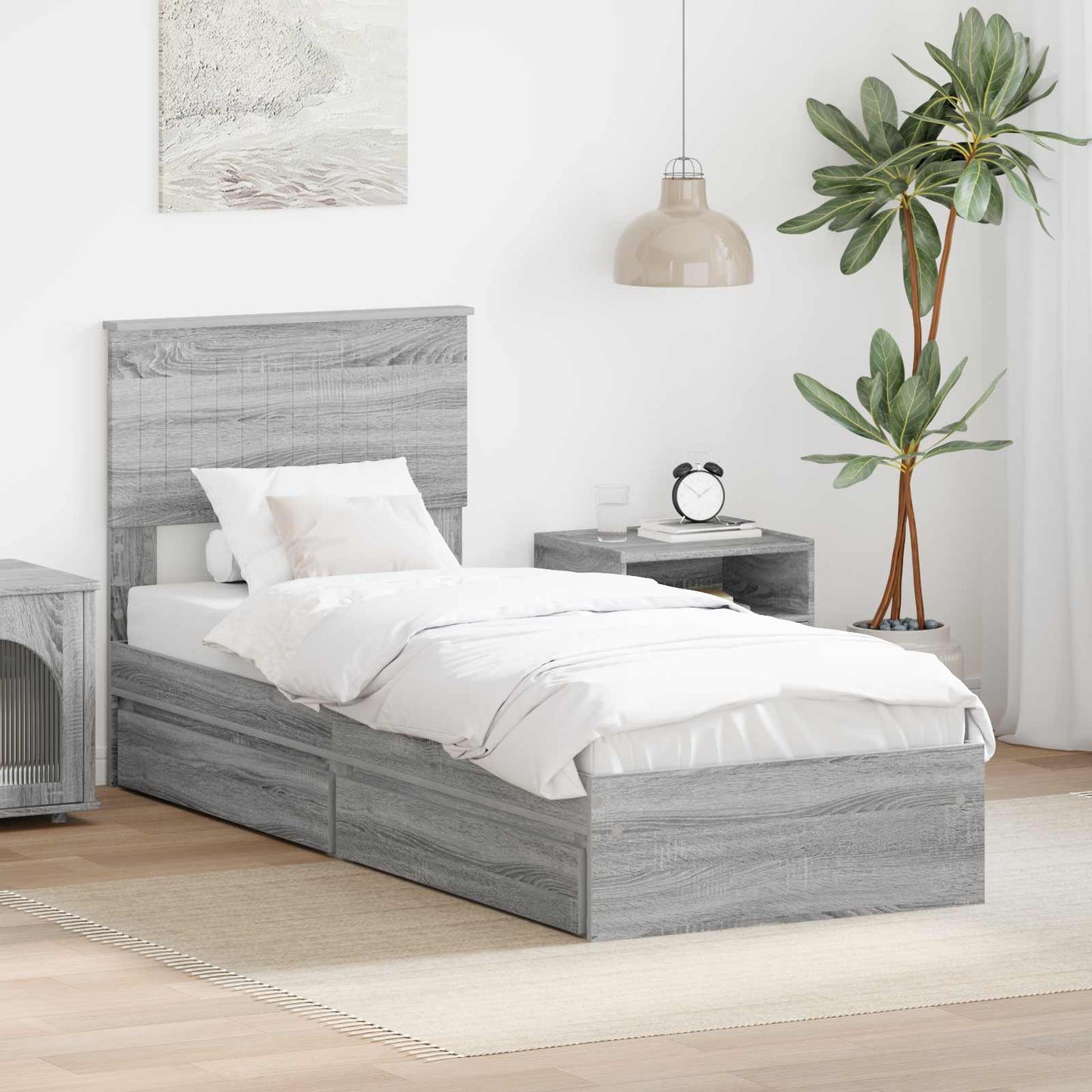 Letto con Contenitore con testiera Grigio Sonoma 75 x 190 cm | homemem39
