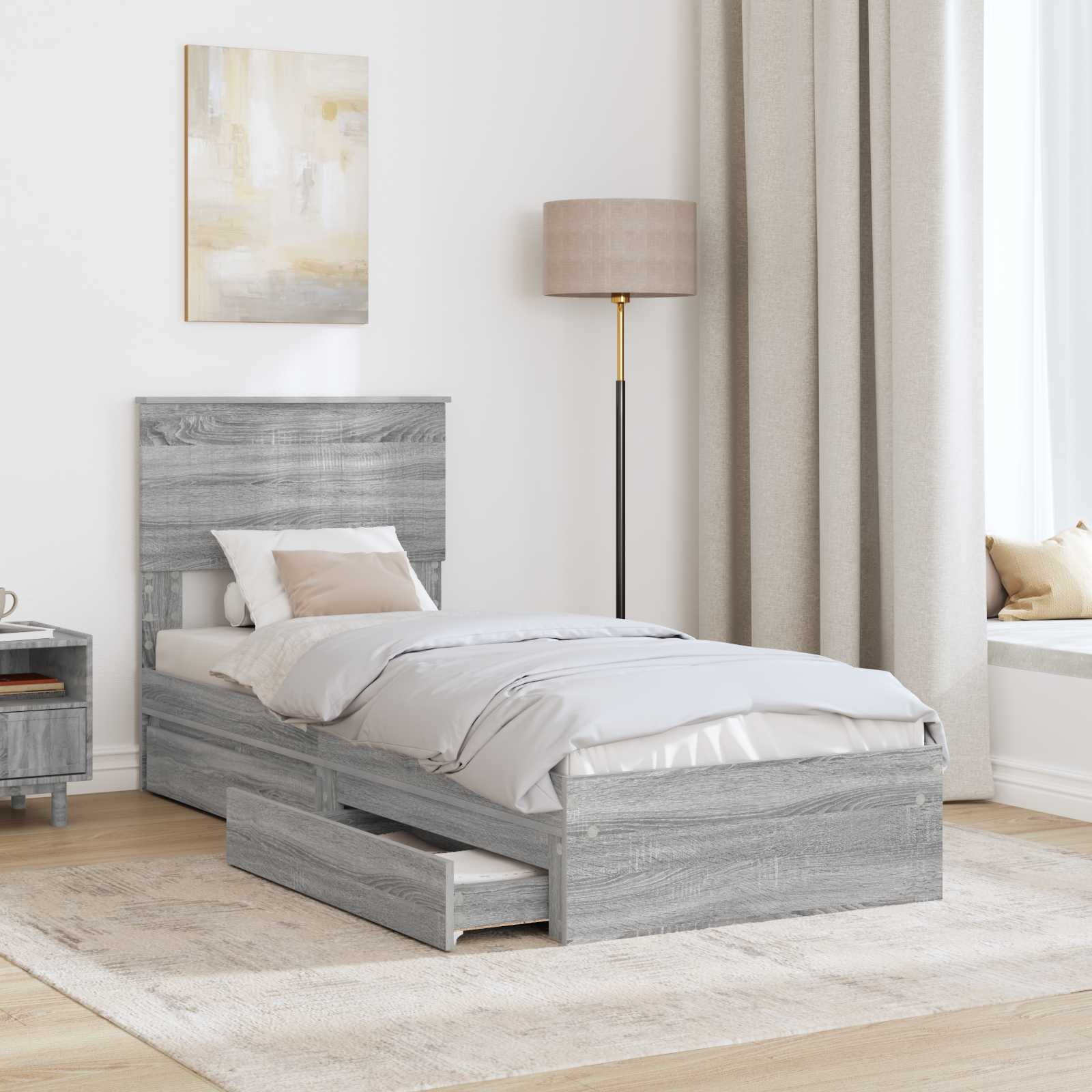 Letto con Contenitore con testiera Grigio Sonoma 75 x 190 cm | homemem39