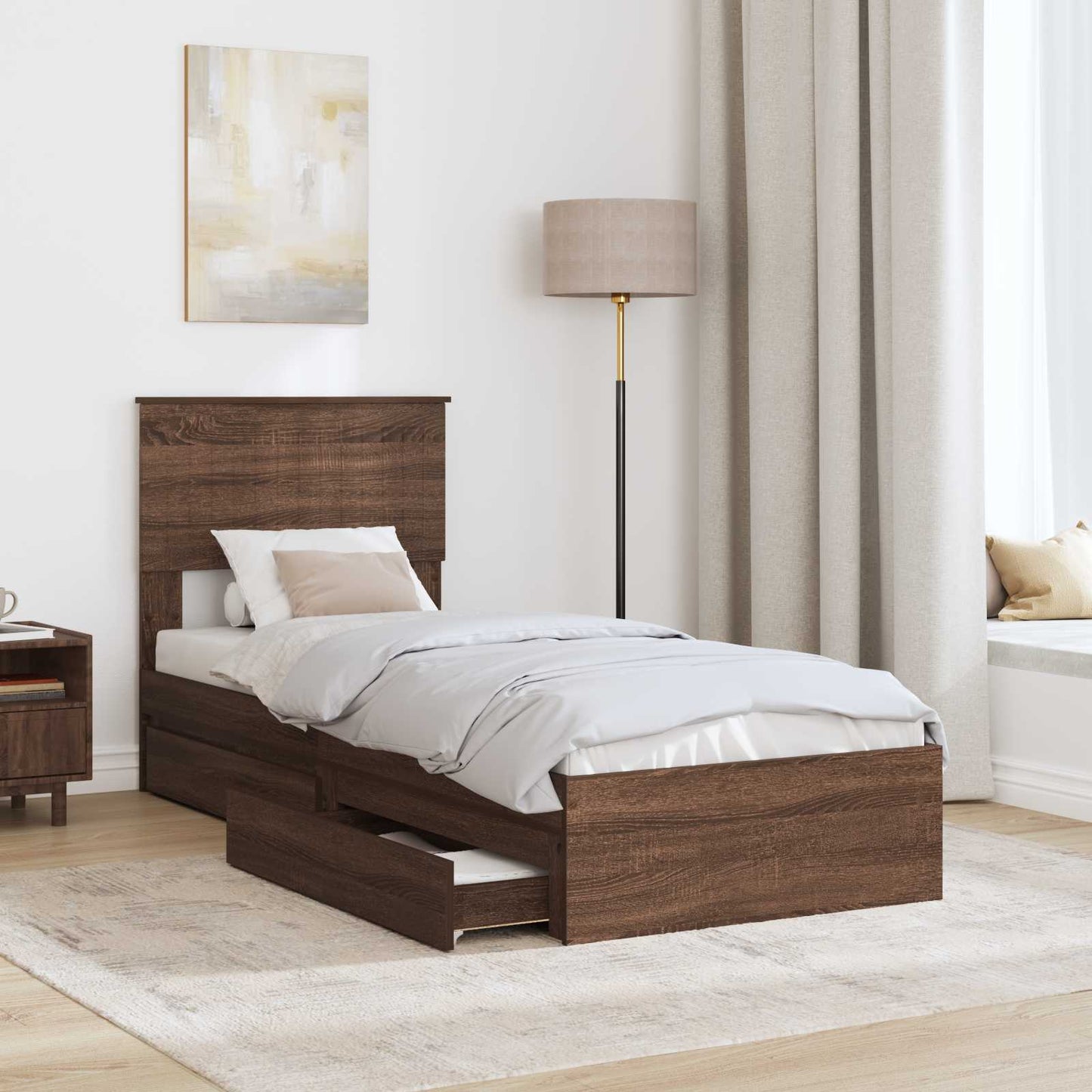 Letto con Contenitore con testiera Rovere Marrone 75 x 190 cm | homemem39