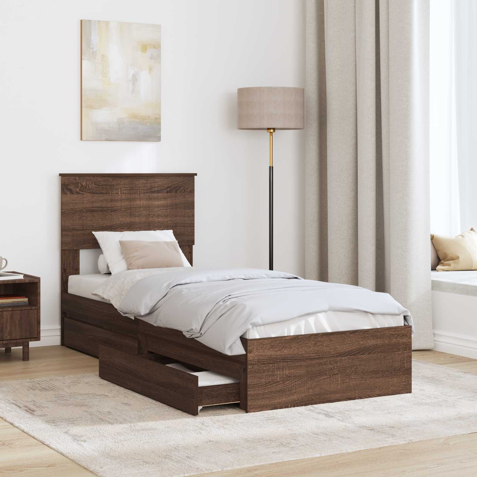 Letto con Contenitore con testiera Rovere Marrone 75 x 190 cm | homemem39