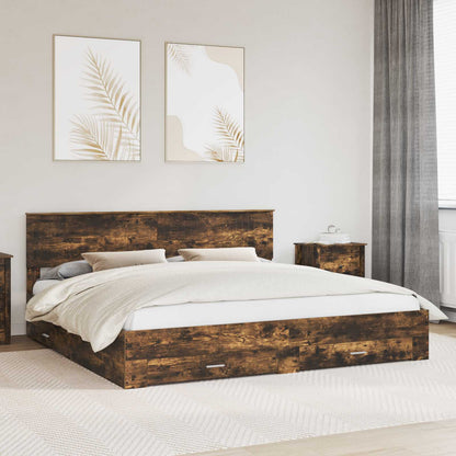 Struttura del letto con cassetto Rovere Fumo 200 x 200 cm | homemem39