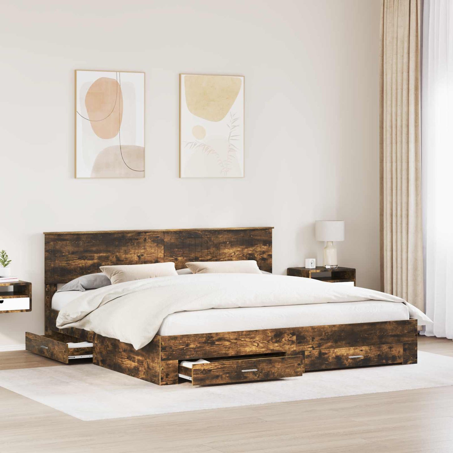 Struttura del letto con cassetto Rovere Fumo 200 x 200 cm | homemem39
